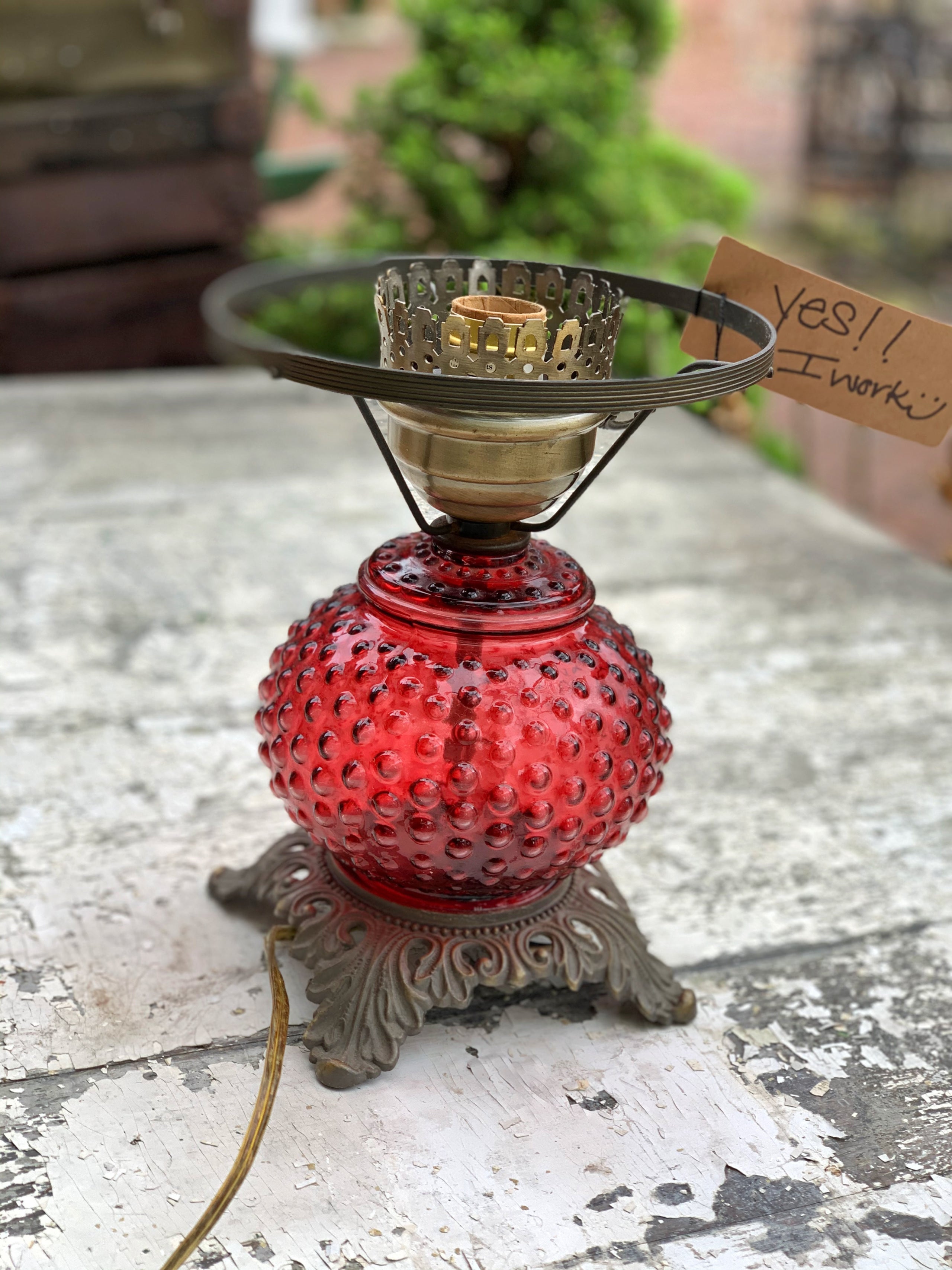 Vintage red glass oil lamp hot sale